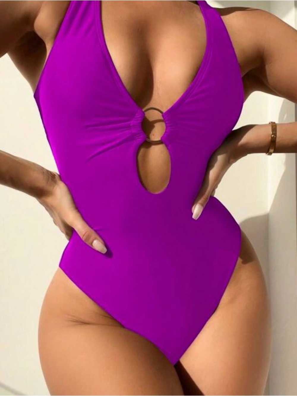 Women’s One Piece Swimsuit in Vibrant Purple with Ring Detail